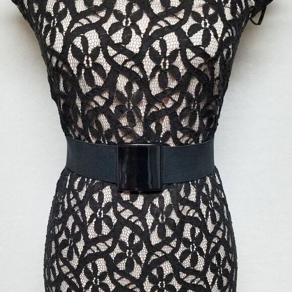 R&k Originals Black Floral Lace Overlay Cap Sleeve Shift Dress 6 - Picture 4 of 12